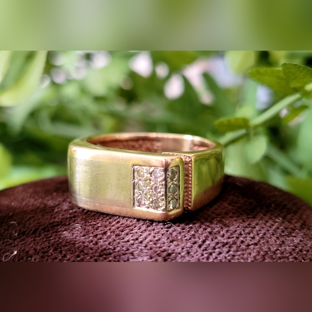 Men's Statement Ring - 10k White & Yellow Gold with Diamonds (Natural)